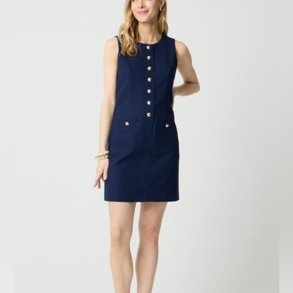 J. Crew Navy Sleeveless Mini Dress with Gold Buttons